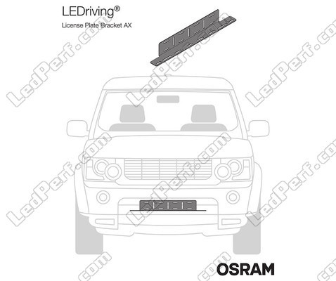 Representação do Suporte Osram LEDriving® LICENSE PLATE BRACKET AX montado no veículo