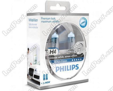 Pack de 2 Lâmpadas H4 Philips WhiteVision + 2  W5W WhiteVision