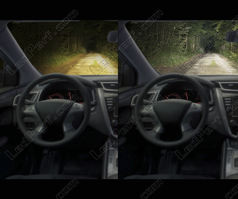 Comparação antes e após instalação das Osram H4 LED XTR, vista do habitáculo do veículo