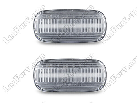 Vista frontal dos piscas laterais sequenciais LED para Audi A4 B6 - Cor transparente
