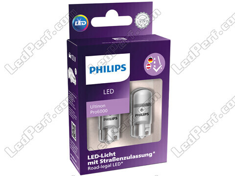 Embalagem de lâmpadas LED homologadas Philips W5W Ultinon PRO6000 - 11961HU60X2 