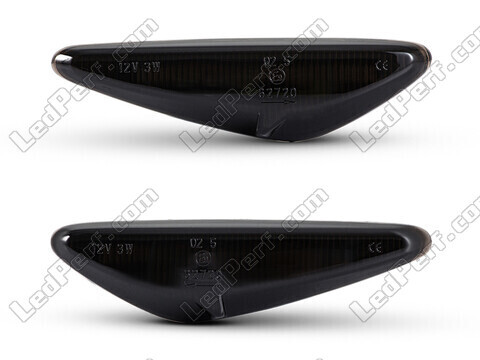 Vista frontal dos piscas laterais dinâmicos LED para Mazda 5 2ª fase - Cor preta fumada