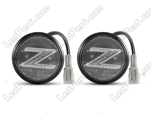 Vista frontal dos piscas laterais sequenciais LED para Nissan 370Z - Cor transparente