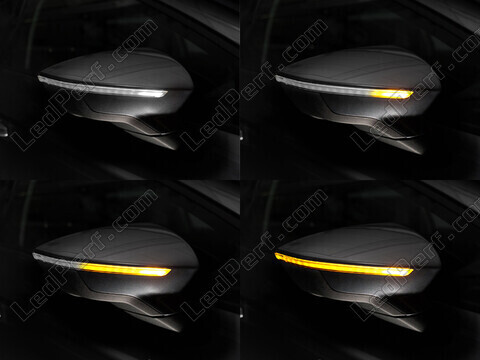 Diferentes etapas do desfile de luz dos Piscas dinâmicos Osram LEDriving® para retrovisores de Seat Leon 3 (5F)
