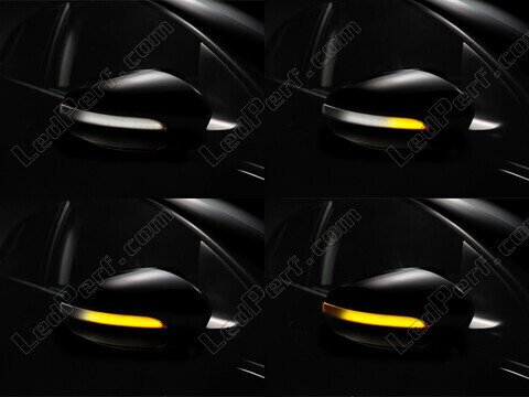 Diferentes etapas do desfile de luz dos Piscas dinâmicos Osram LEDriving® para retrovisores de Volkswagen Golf 6