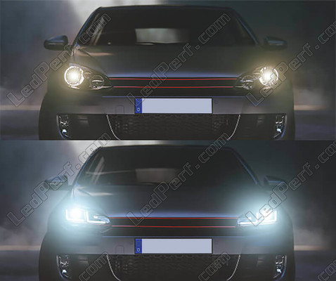Comparação antes e depois da alteração de Faróis Osram LEDriving® Xenarc para Volkswagen Golf 6