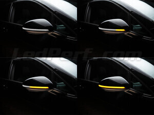Diferentes etapas do desfile de luz dos Piscas dinâmicos Osram LEDriving® para retrovisores de Volkswagen Golf 7