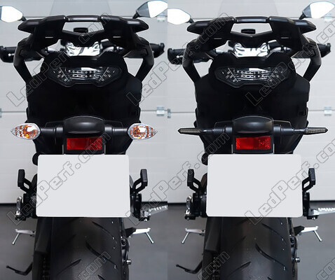 Comparativo antes e depois da instalação Piscas LED dinâmicos + luzes de stop para BMW Motorrad C 650 Sport