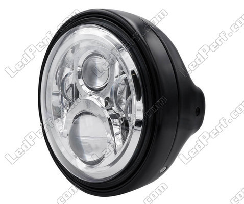 Exemplo de Farol redondo preto com ótica LED cromada Ducati Scrambler Icon